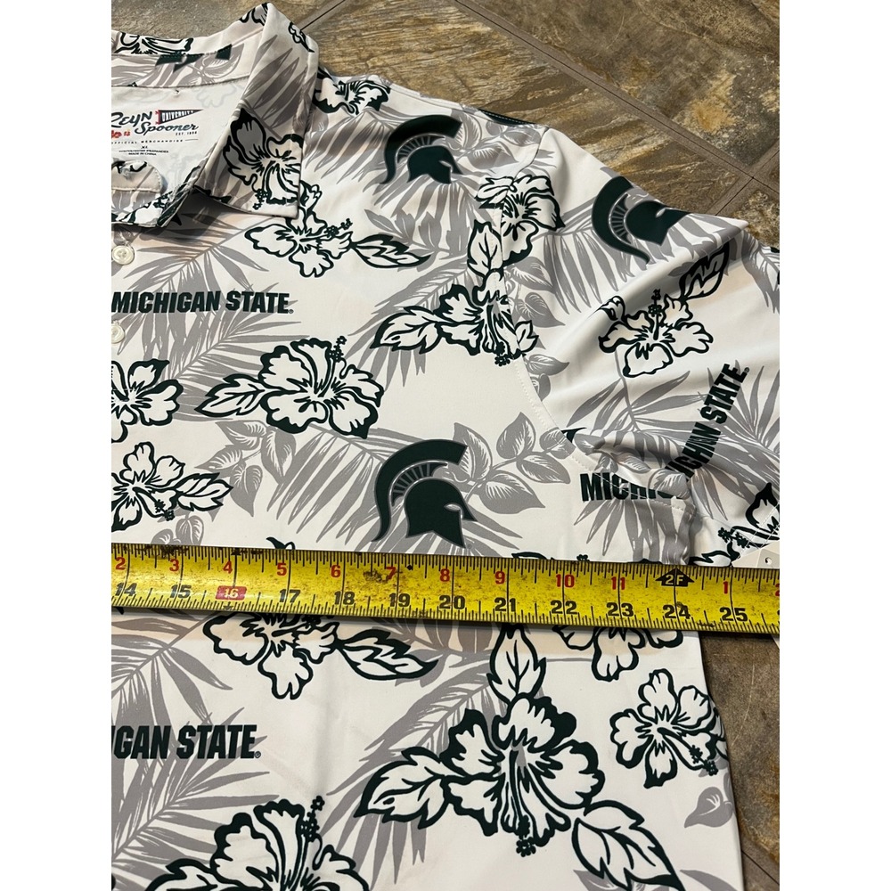 Reyn Spooner Polo Mens XL White New Michigan State Spartans Floral Shirt FLAWS - Picture 7 of 8